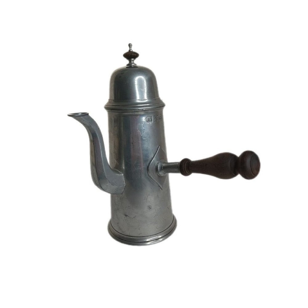 John Somers Pewter Coffee Or Tea Pitcher  JS x MG Hand Made, Wood Handle Vintage